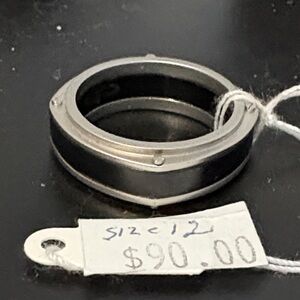 Mens Black and Steel Silver Ring size 12